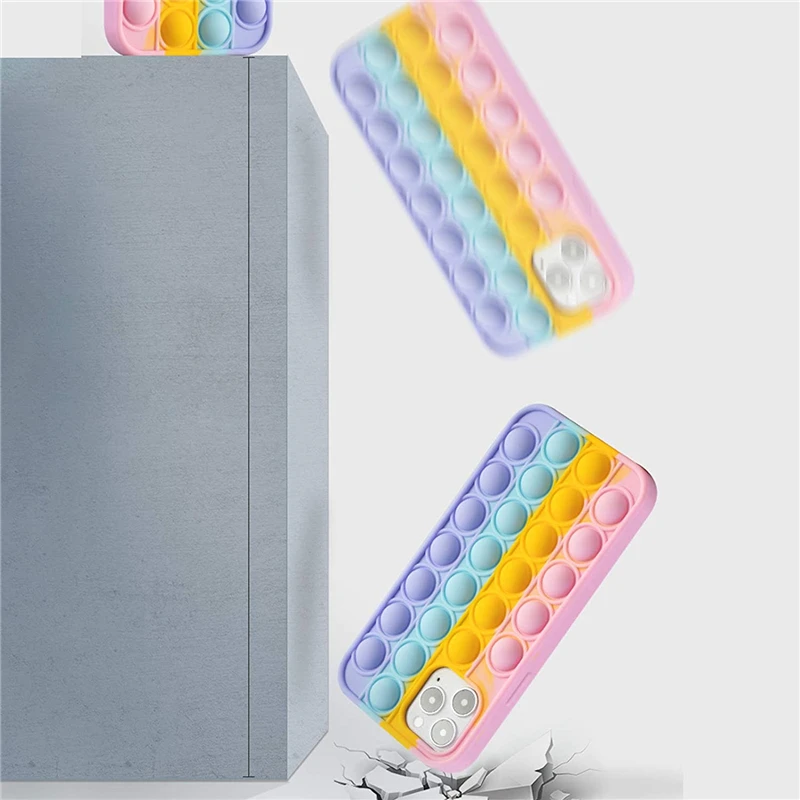 Rainbow Push It Bubble Fidget Case for IPhone 12 13 Pro Max XS XR X 8 7 6 Plus SE 2020 11 10 IPones Soft Silicone Back Cover | Мобильные