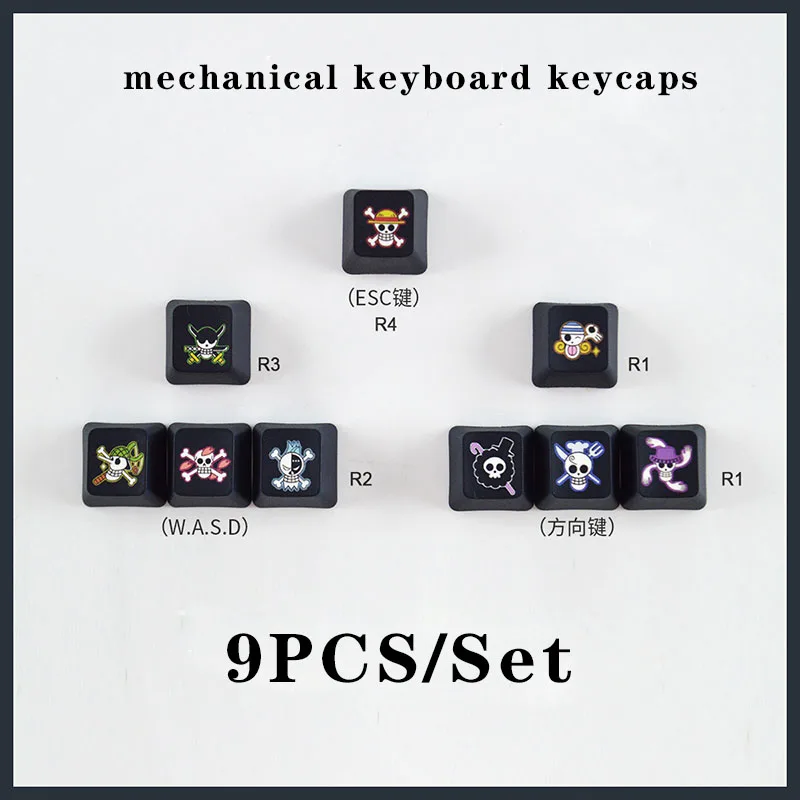 9ชิ้น/เซ็ต Backlit Keycaps สำหรับแป้นพิมพ์หมวกตกแต่งอุปกรณ์เสริม Diy PBT การ์ตูนการ์ตูนน่ารัก Custom Cherry MX