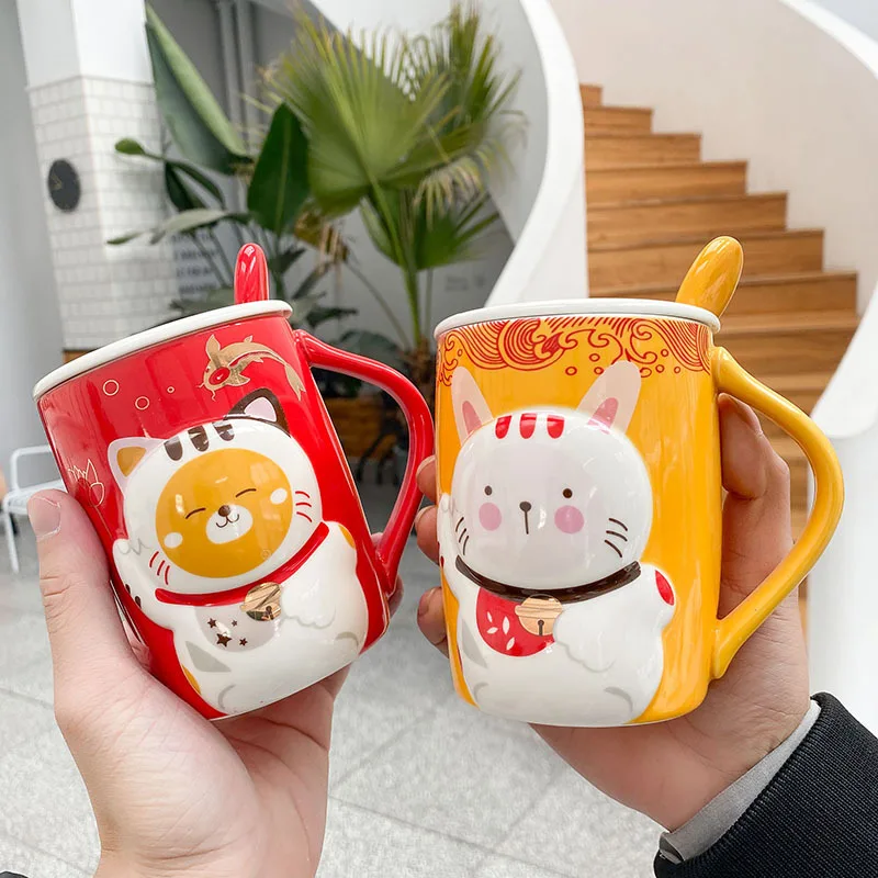 С изображением из мультфильма Lucky Cat Творческий Керамика кружки чашки с крышкой