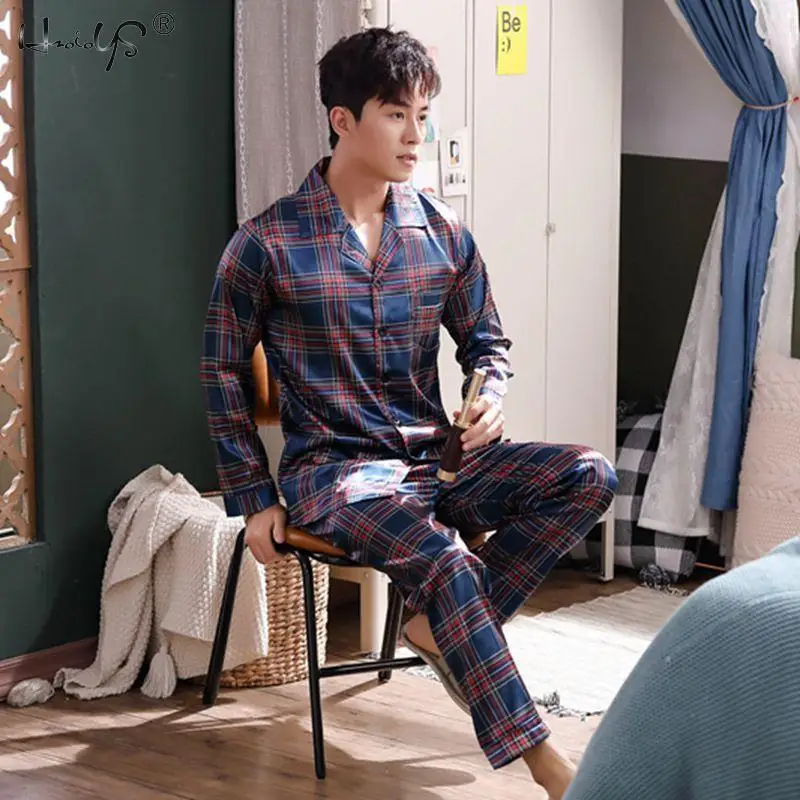 Парные шелковые атласные пижамы пижамный комплект с длинным рукавом одежда для