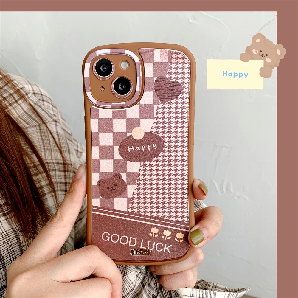 

Korea Cute Lattice 3D Bear Bead Bracelet Phone Case For iPhone 11 12 13 Pro XS Max X XR 7 8 Plus SE Soft Shockproof Back Cover