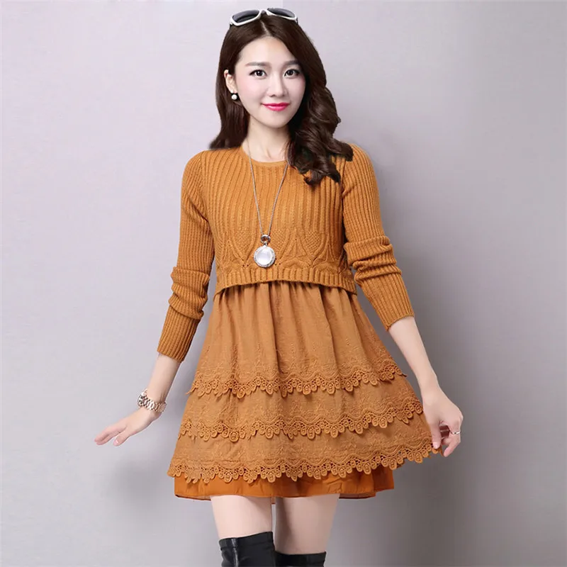 Осенне-зимнее Новое Женское платье-свитер из двух частей Модный пуловер с