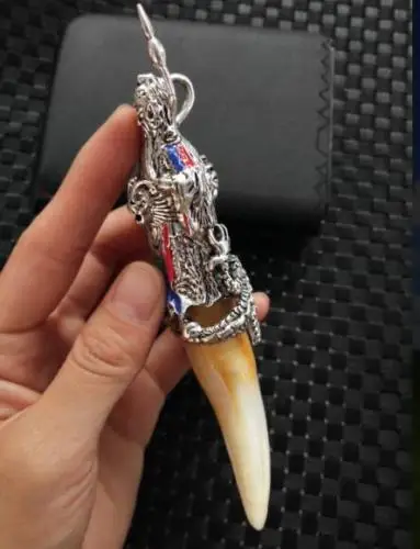 Exquisite Pure Brass Tibetan silver Guan Gong long Tiger tooth pendant Statue | Дом и сад