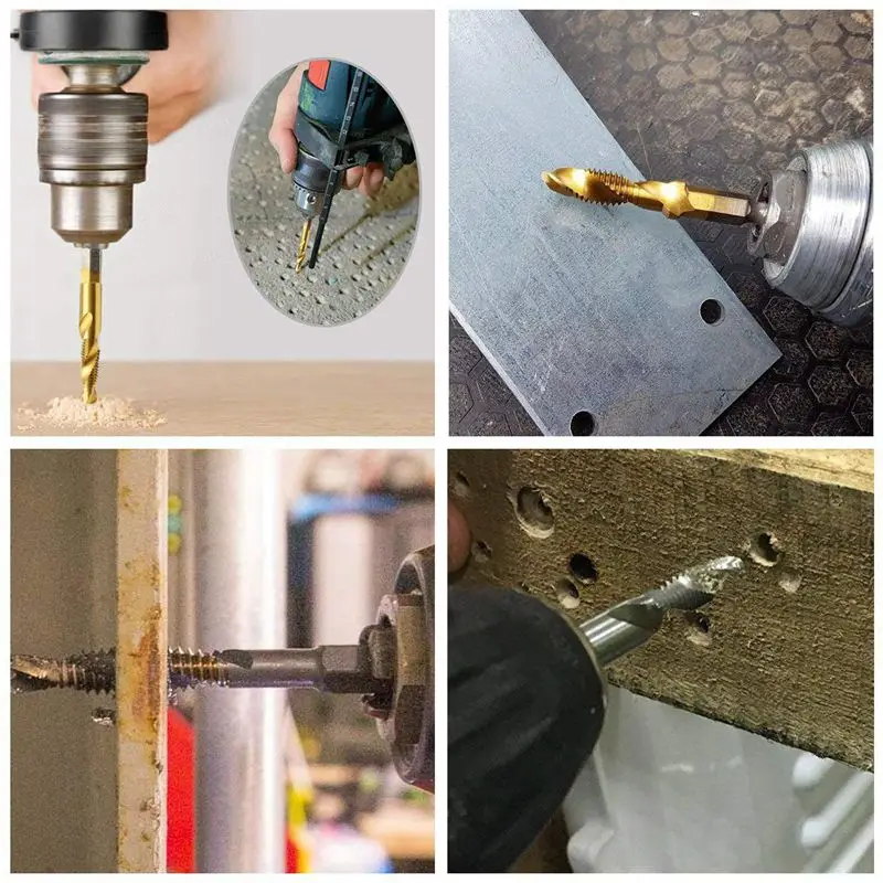 

8pcs HSS Countersink Tap Drill Bit Set, Combination Hex Shank Titanium Screw Thread Metric Tap Drill for Wood Plastic Aluminum C