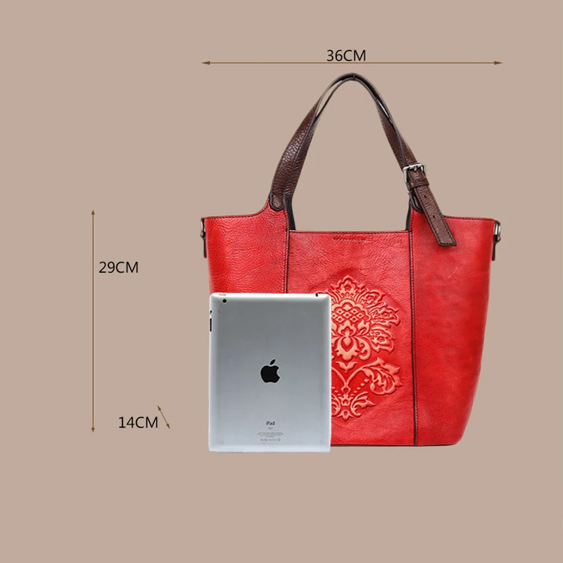 

Bestform Retro Luxury Handbags Women Bucket Bag 2021 New Vintage Large Capacity Floral Cowhide Handmade Embossing Shoulder Bags