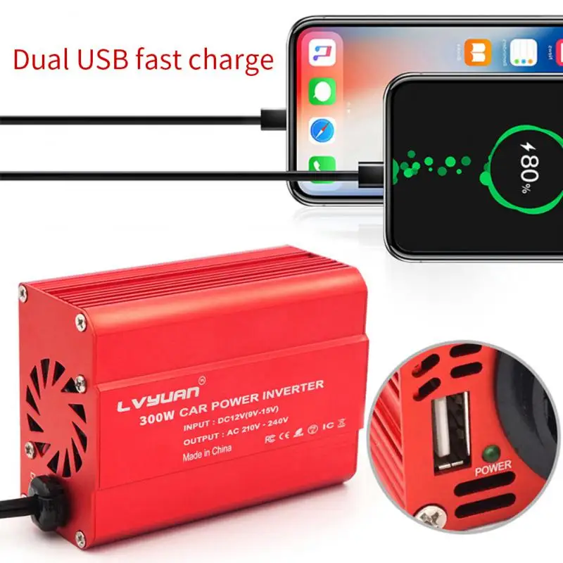 

12V To 110V 220V 300W Car Inverter Dual USB Power Converter With Cigarette Lighter Safety Car Accessories