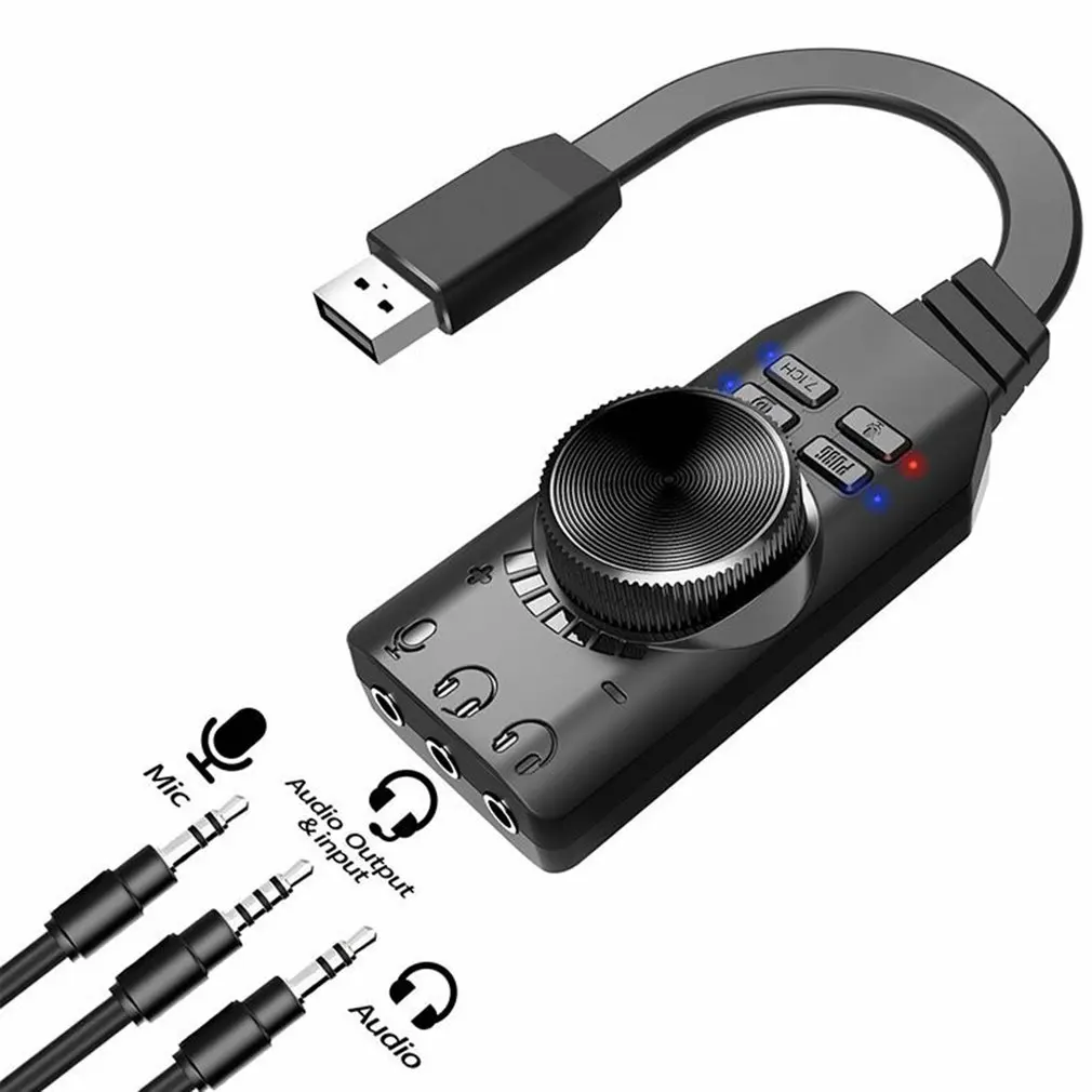 

Sound Card USB Audio Interface External Light 7.1 Microphone Audio Adapter Soundcard for Laptop PS4 Headset USB Sound Card