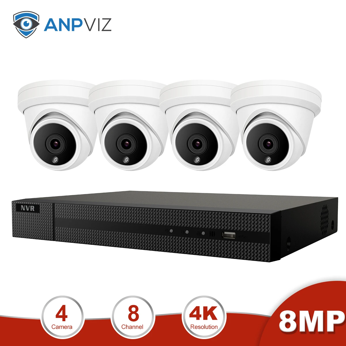 4 White Cams Kit Anpviz 8CH 4K NVR 8MP купольная POE ip-камера для дома/улицы ONVIF H.265 системы безопасности комплект CCTV видеонаблюдения Комплекты NVR - Цвет: 4 White Cams Kit