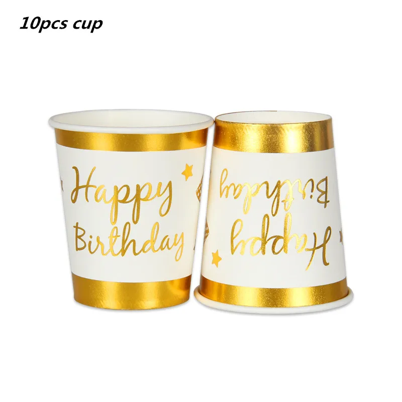 10pcs cup 10 шт. золотые вечерние одноразовые столовые приборы, чашки шампанского, соломинки, 1st день рождения, вечерние принадлежности для детей - Цвет: 10pcs cup