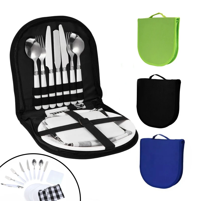 

Portable Picnic Tableware Set Stainless Steel Fork Spoon Knife Bottle Opener with Storage Bag