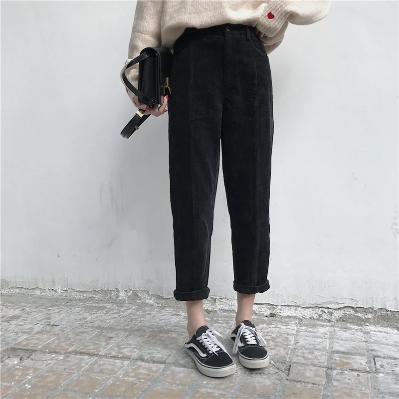 

Women Corduroy Straight Pants Autumn Winter 2020 New Fashionable High Waist Female Harem Pants Streetwear Loose Trousers Lady