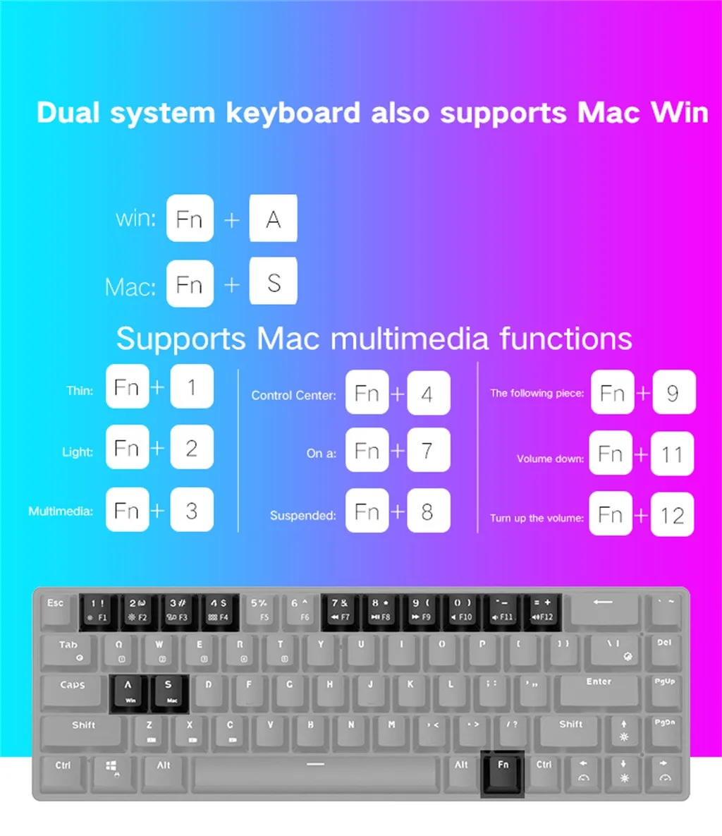 Портативная беспроводная Механическая игровая клавиатура Z0714 с RGB подсветкой