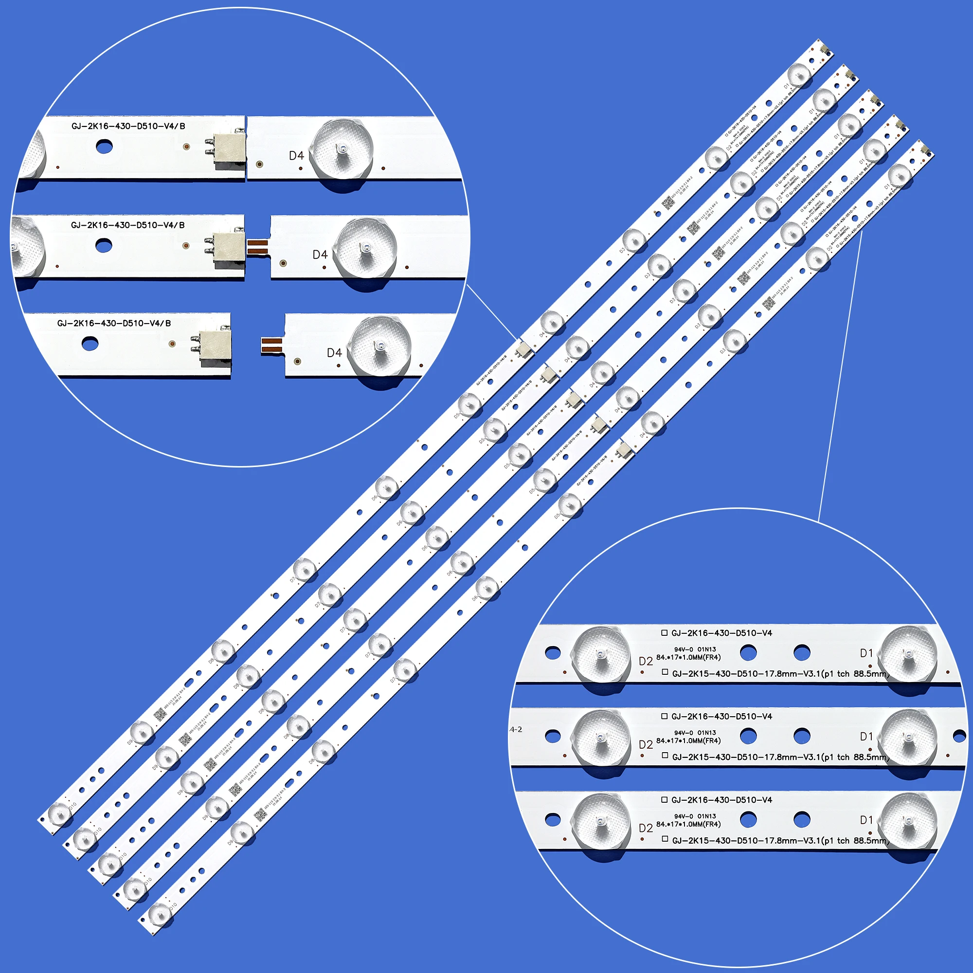 

New PCS/set 10LED(3V) 842.5mm LED backlight strip for 43PUK4900 43OUH6101 43PFT4131 GJ-2K15-430-D510-17.8MM-V4 43PUT4900