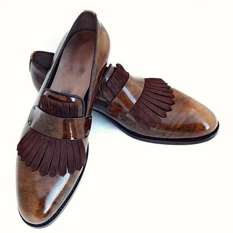 

Men's Trendy Handmade Tassel Bright Leather Pu Leather Shoes Comfortable and Convenient Casual and Banquet Suit Loafers HL054