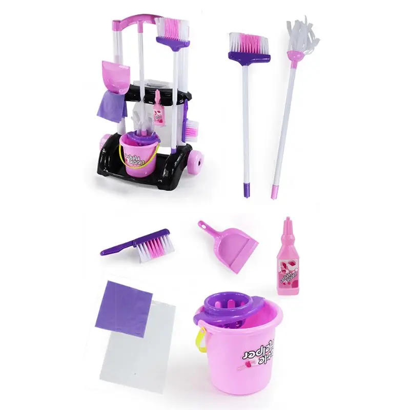 

House Cleaning Trolley Set Kids Pretend Play Toy Little Helper Household Cleaning Cart Play Set Child Cleaning Supplies DXAD
