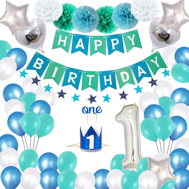

1st Happy Birthday Party Decoration Number Banner Balloons First Baby Shower