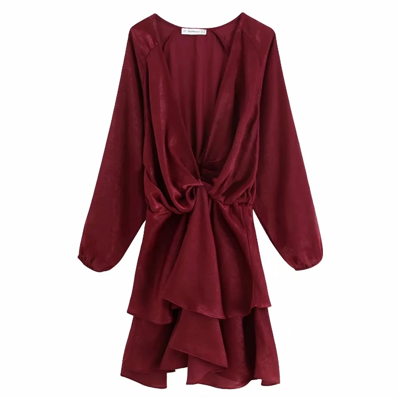 Женское элегантное платье трапециевидной формы с узелком v образным вырезом