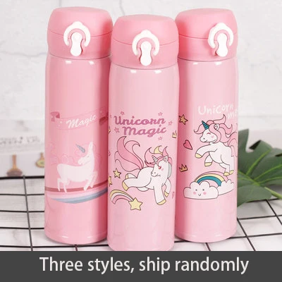 pink 500 мл мультфильм Единорог бутылка для воды нержавеющая сталь термосы детский подарок - Цвет: pink