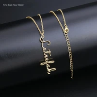 handwriting customizable name pendant necklaces personalized signature collier femme vertical necklace for women jewelry gift