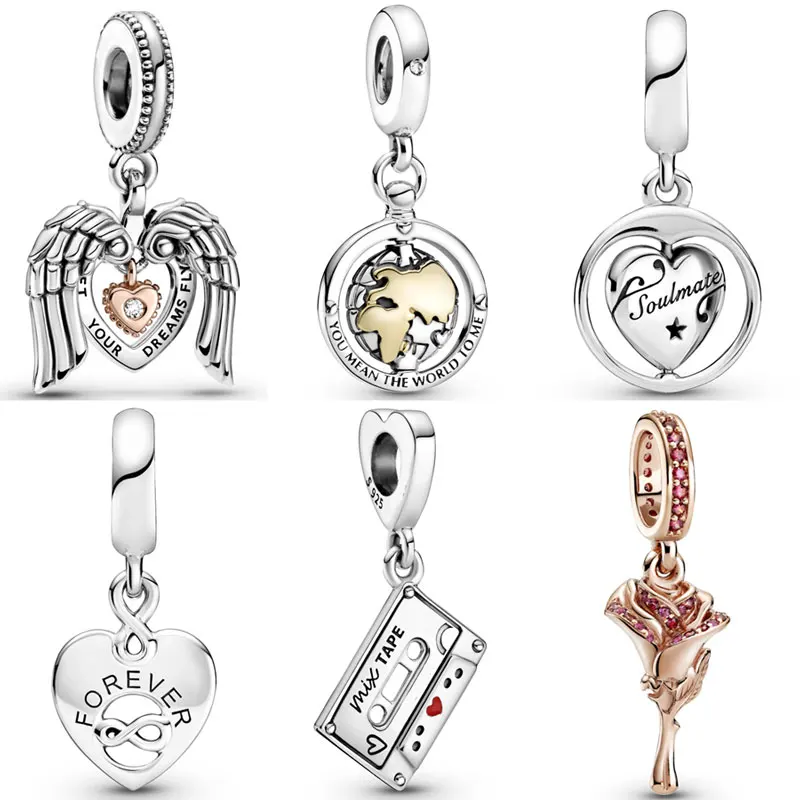 

Forever & Always Soulmate Angel Wings The World To Me Pendant Beads 925 Sterling Silver Charm Fit Fashion Bracelet Diy Jewelry