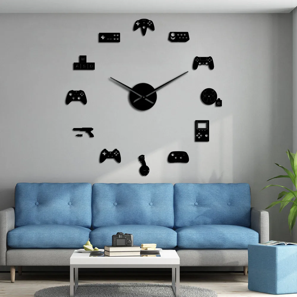 Game Controller Video DIY Giant Wall Clock Game Joysticks Stickers Gamer Wall Art Video Gaming Signs Boy Bedroom Game Room Decor