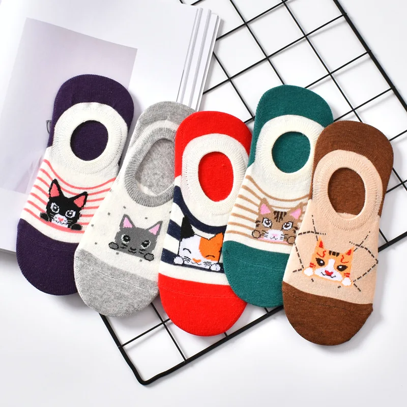 

10 Piece 5 Pairs 1 lot Cute Animal Spring Women Socks Set Korean Style Funny Cat Low Cut Ankle Short Sox Pack Cute Happy Soks