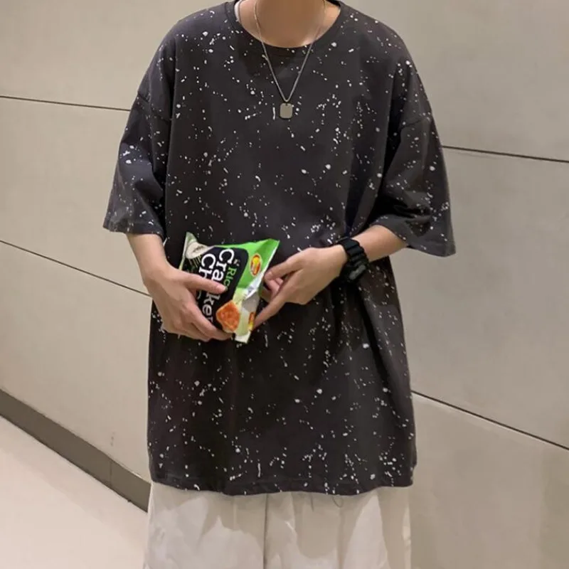 

Summer Print Polka Dot O-neck T-shirt Men Korean Fashion Loose T-shirt Men Harajuku Streetwear Hip-hop Short-sleeved T-shirt Men