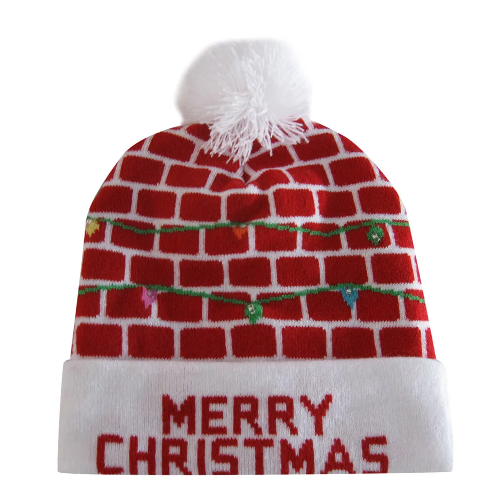 Цветной Рождественский светодиодный светильник вязаная шапка для мужчин женщин