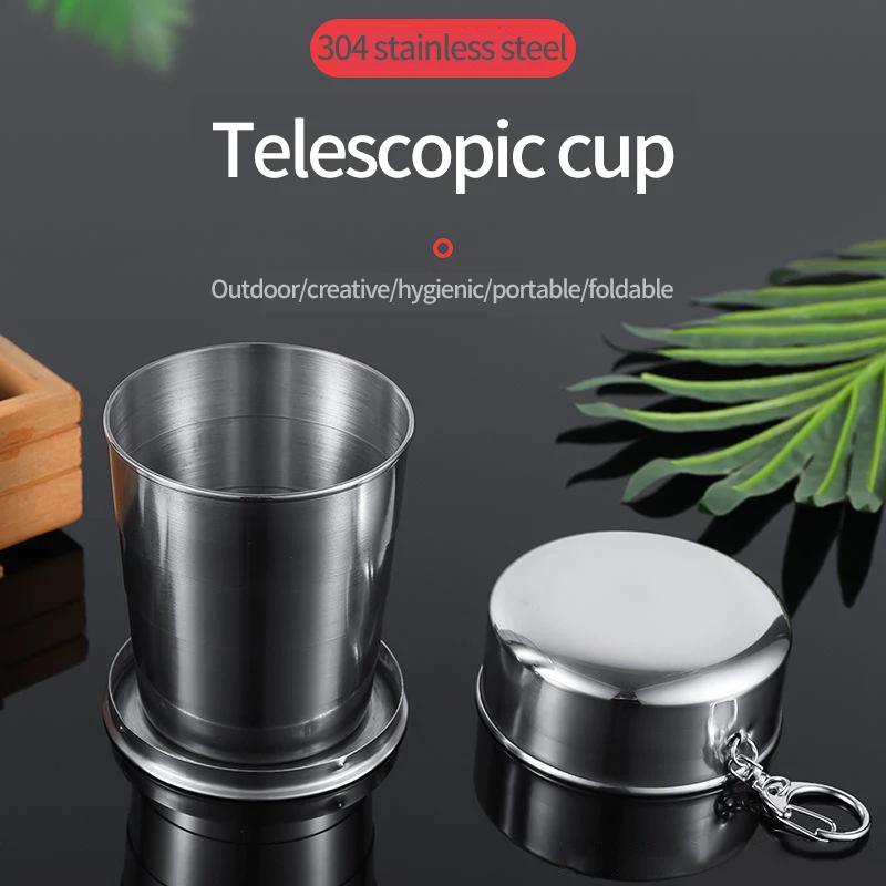 

250ml Folding Cup Stainless Steel Retractable Collapsible Cups Demountable Portable Outdoor Travel Supplies Keychain