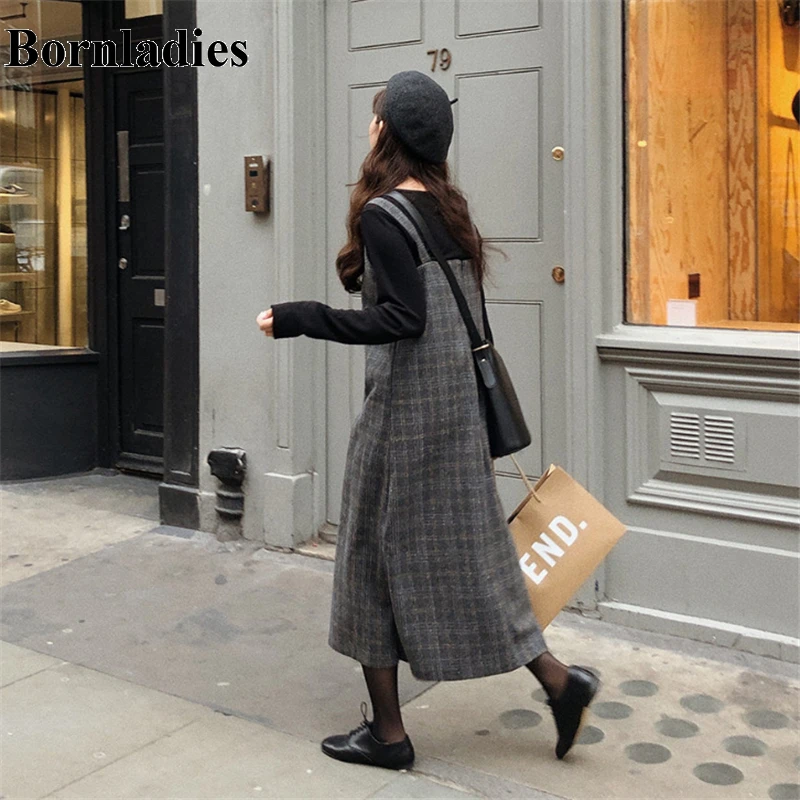 Bornladies весеннее платье в стиле бохо клетку на бретельках для девочек винтажный