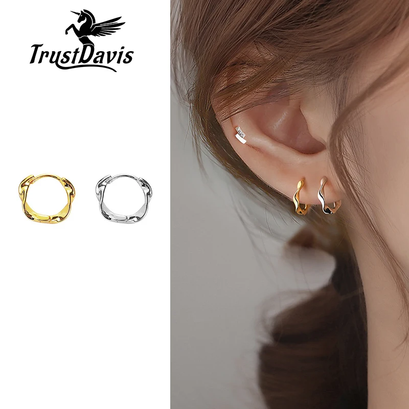 

TrustDavis модные витые серьги-кольца S925 Стерлинговое Серебро серьги геометрической формы для женщин модные свадебные ювелирные изделия для ве...