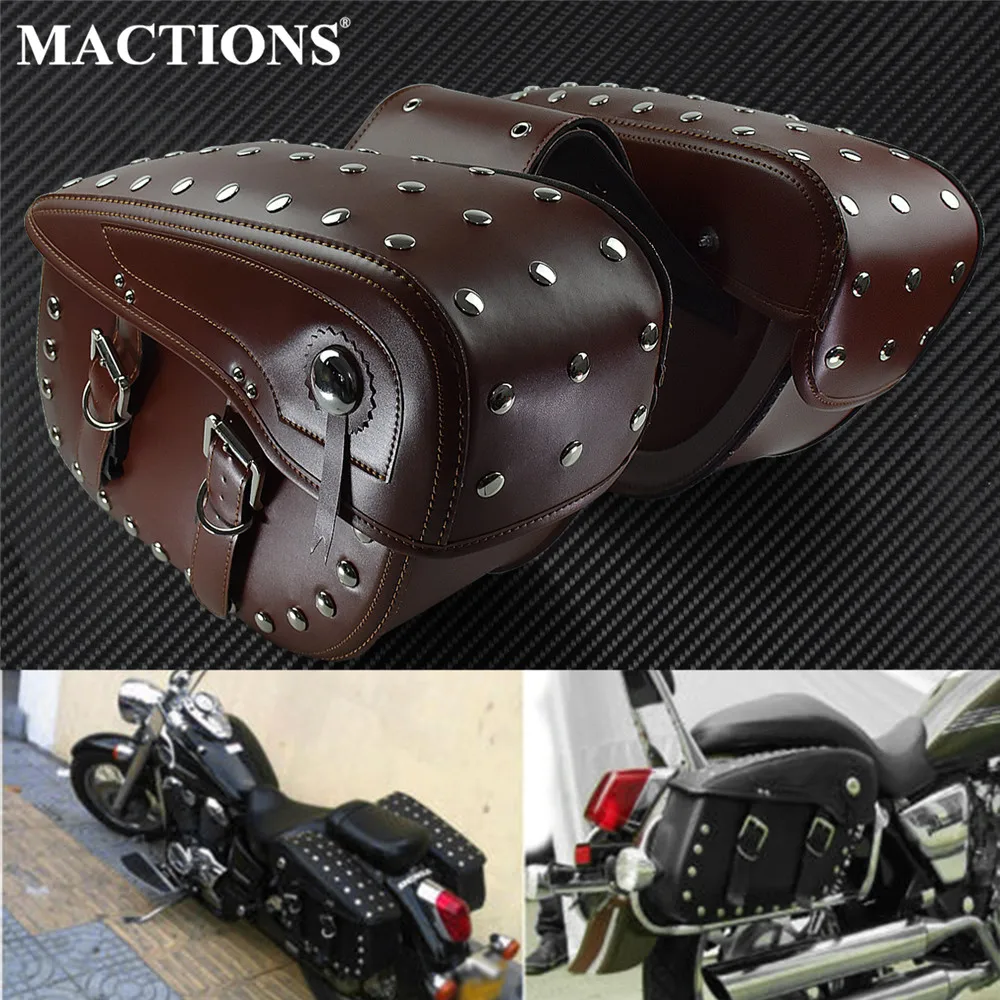 2xMotorcycle PU Leather Saddlebag Tool Side Waterproof Luggage Storage Bags For Harley Touring Sportster XL Cafe Racer For Honda