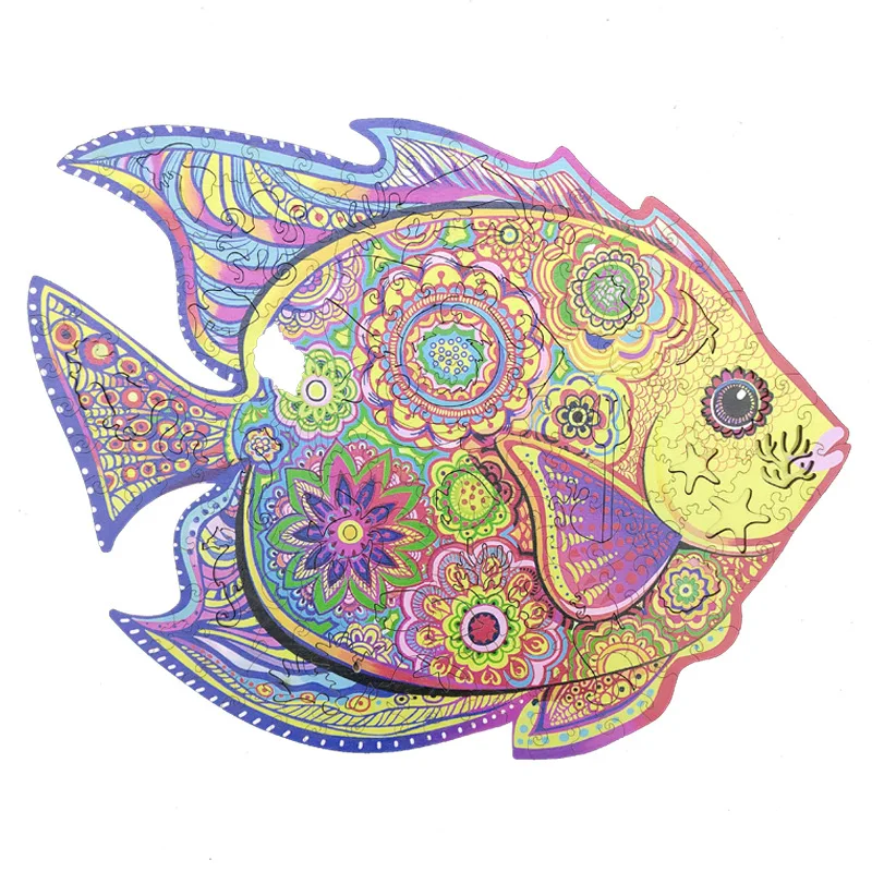 

2021 New Fish Wooden Animal Puzzle for Adults DIY Puzzle Animal Shaped Puzzles Christmas Gifts for Kids Jigsaw Puzzle
