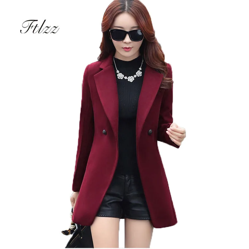 Женщины Весна Осень Черные Шерстяные Пальто Новые 2019 Модные Дамы Среднего