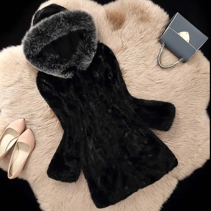 Autumn faux mink fur leather jacket womens warm fur leather coat women loose jackets winter thicken fashion black hoode