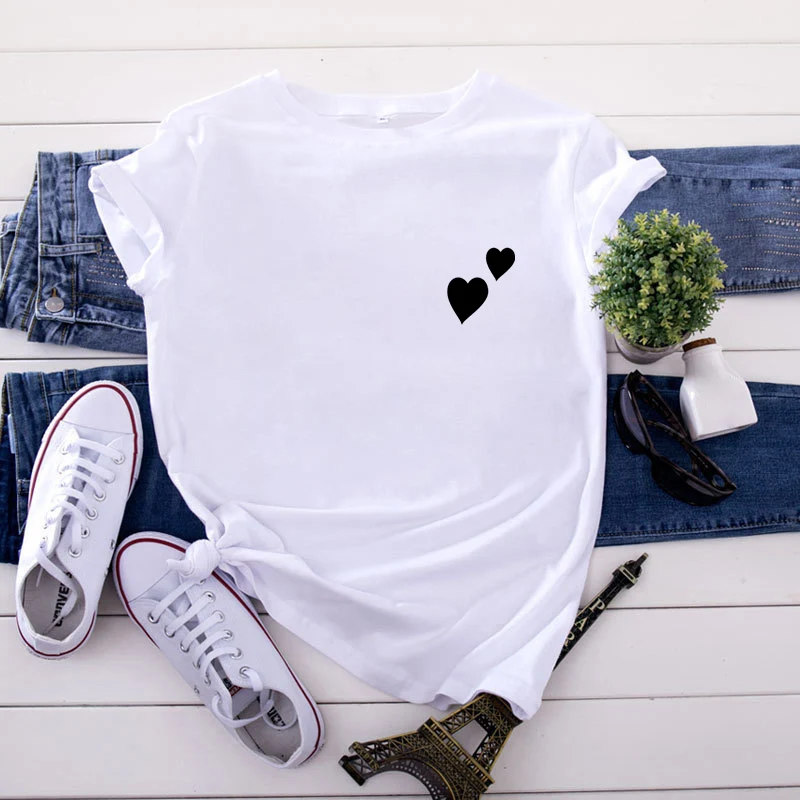 

Hipster Women T-shirt Red Black Heart Print T Shirt Female Harajuku Tee Shirts Love T-shirt Ladies Cute Summer Graphic Tops