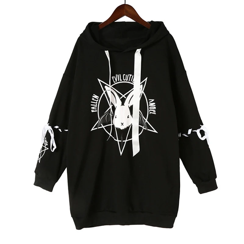 

Paris Girl Harajuku Print Lace Up Women Fleeces Hoodies Gothic Punk Oversize Velvet Hooded Sweatshirt Pullover Streetwear