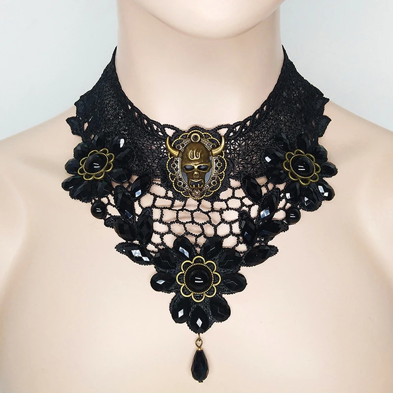 

Vintage Gothic Chokers Black Stone Sexy Lace Neck Choker Necklace Victorian Women Chocker Steampunk Halloween Jewelry