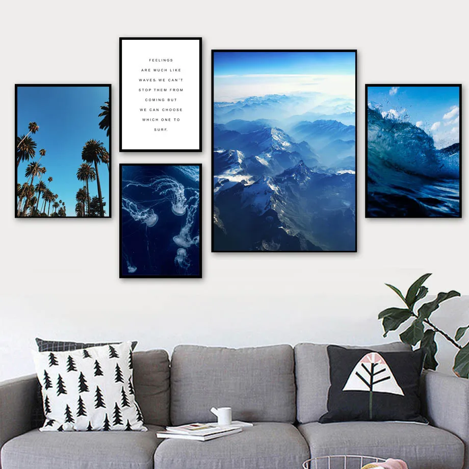 Синяя Акула Медузы КИТ серфинга художественная стена с цитатой холст живопись