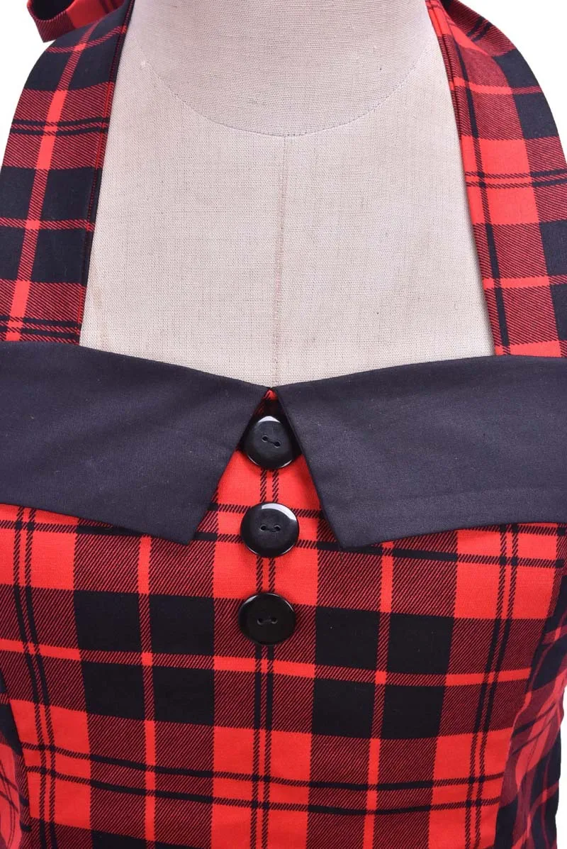 Красный Клетчатый винтажный укороченный топ летняя одежда для женщин ретро Топ в