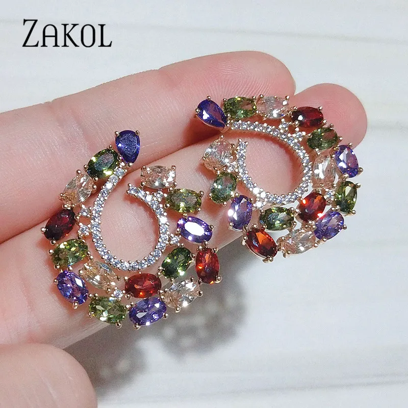 Бренд ZAKOL, свадебные ювелирные изделия, модные, высокое качество, прозрачный Cz Циркон, CC форма, серьги-гвоздики для женщин, Кристальные вечерние ювелирные изделия FSEP069