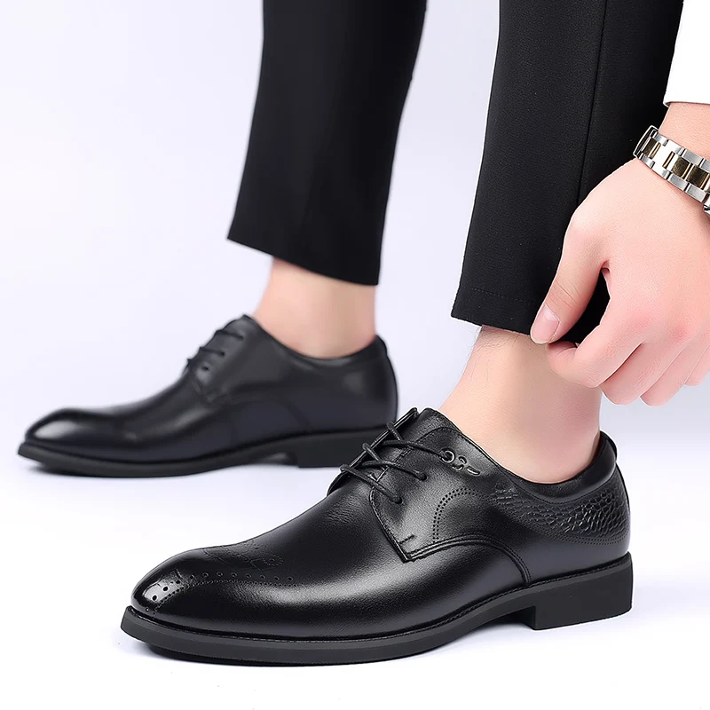 

Мужские туфли оксфорды Wingtip, черные, серые, из натуральной кожи, броги, Мужская классическая деловая формальная Свадебная обувь для мужчин