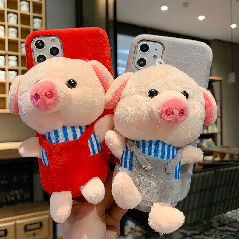 Милый 3D чехол с куклой свиньи Для iPhone 11 Pro Max 6 6s 7 8 Plus теплый Пушистый Плюшевый для XS