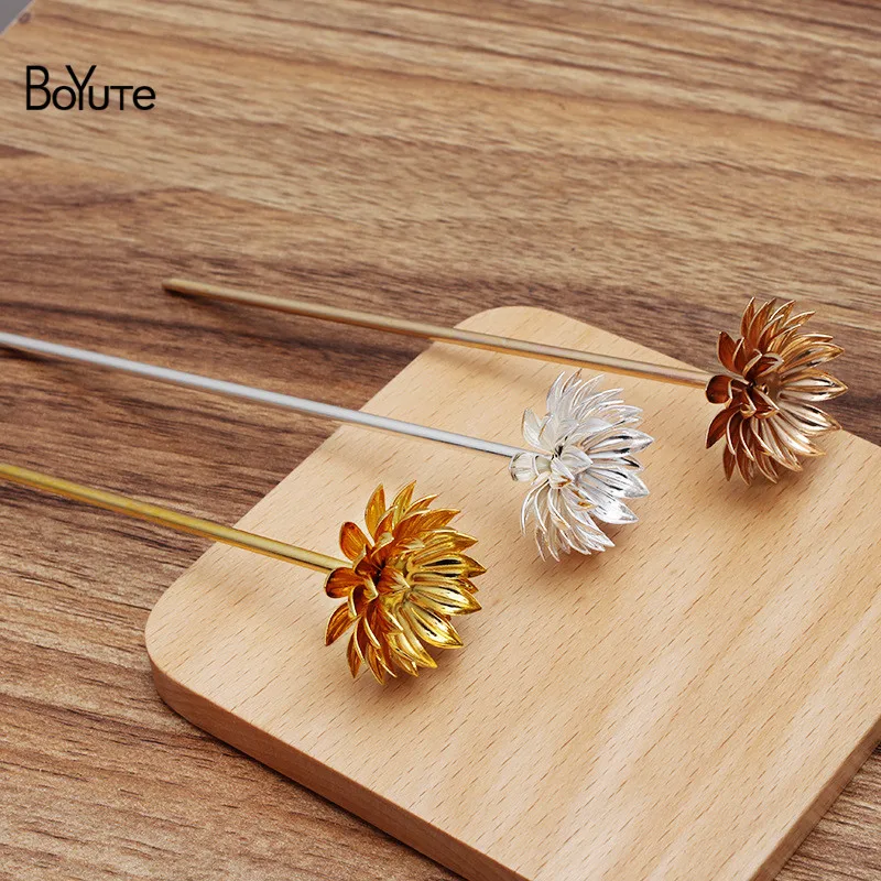 

BoYuTe (10 Pieces/Lot) 30MM Metal Brass Chrysanthemum Hair Stick Materials Diy Handmade Bridal Hair Jewelry Accessories