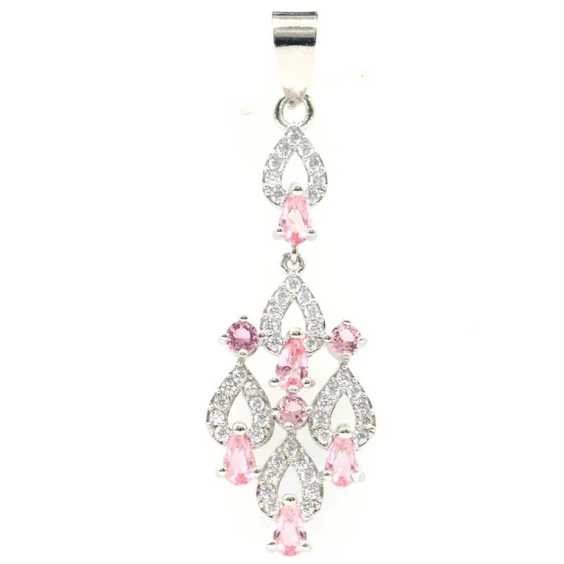 50x15mm Юбилей Длинный Розовый Morganite CZ свадебные 925 пробы серебряная подвеска|gold silver