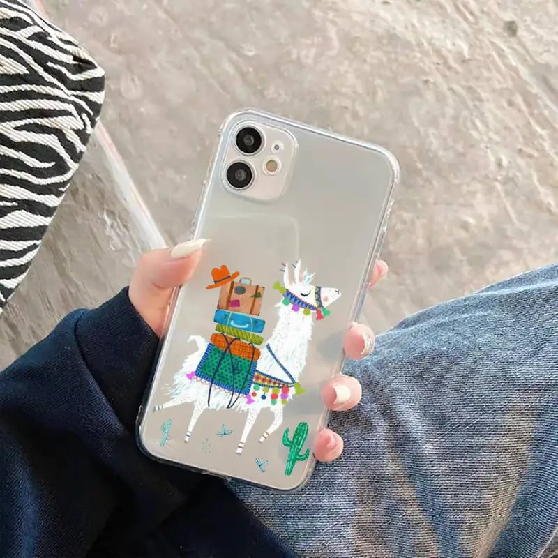 

Kawaii Cute Llama Alpaca Phone Case Transparent for iPhone 12 11 mini pro XS MAX 6 6S 8 7 Plus X 5S SE 2020 XR