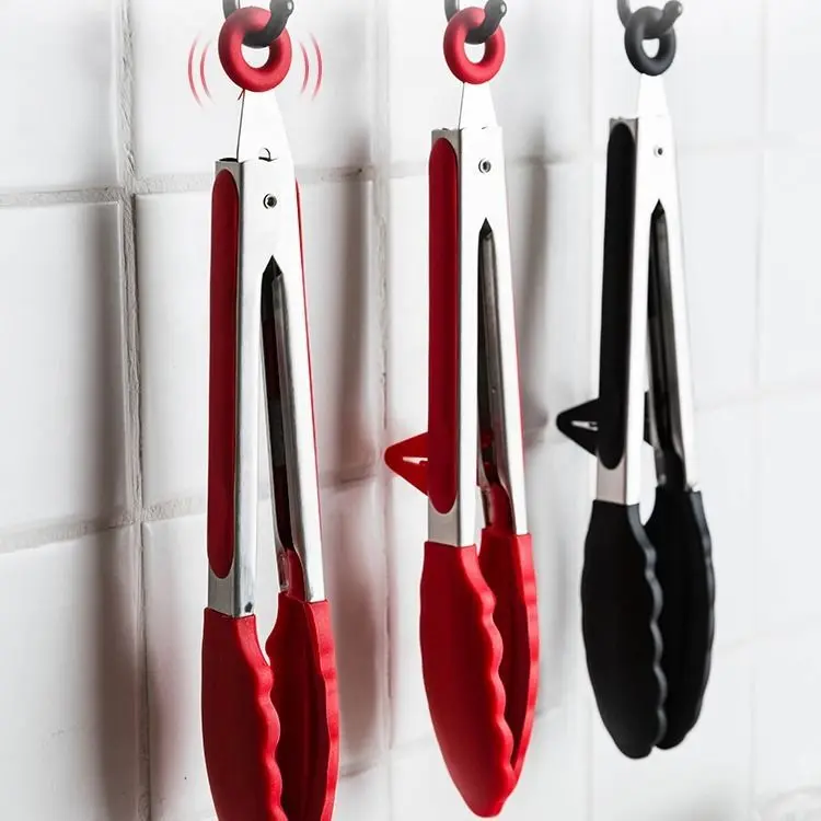 

Silicone Food Tong Stainless Steel Non-Slip Cooking Clip Bbq Grilling Salad Bread Tong Utensils Kitchen Tools Accessories Stuff