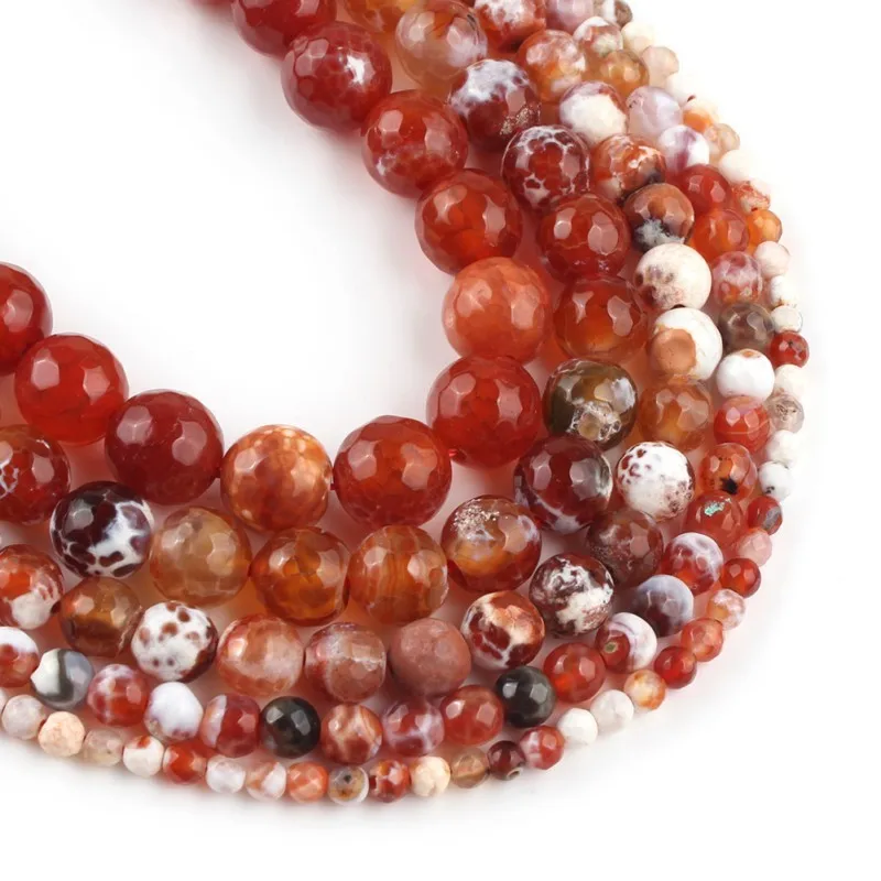 4/6/8/10/12mm Natural Faceted Orange Fire Agates Stone Round Loose Beads For Accessories Jewellery Making 15 inch - купить по