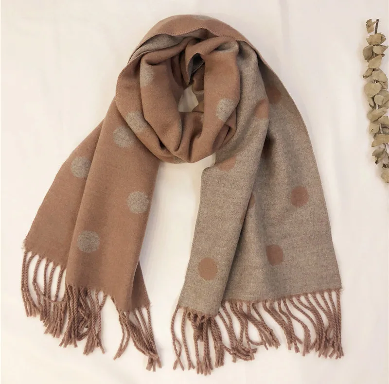 khaki gray dot Осень-зима девочек имитация кашемировый шарф для девочек, для мальчиков, с кисточками, с отложным воротником модная одежда в горошек; детская шейный платок детей Bufandas - Цвет: khaki gray dot
