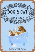 metal wall sign dog cat bath soap home bathroom toilet wall decoration old fashioned retro square metal sign 8x12 inch
